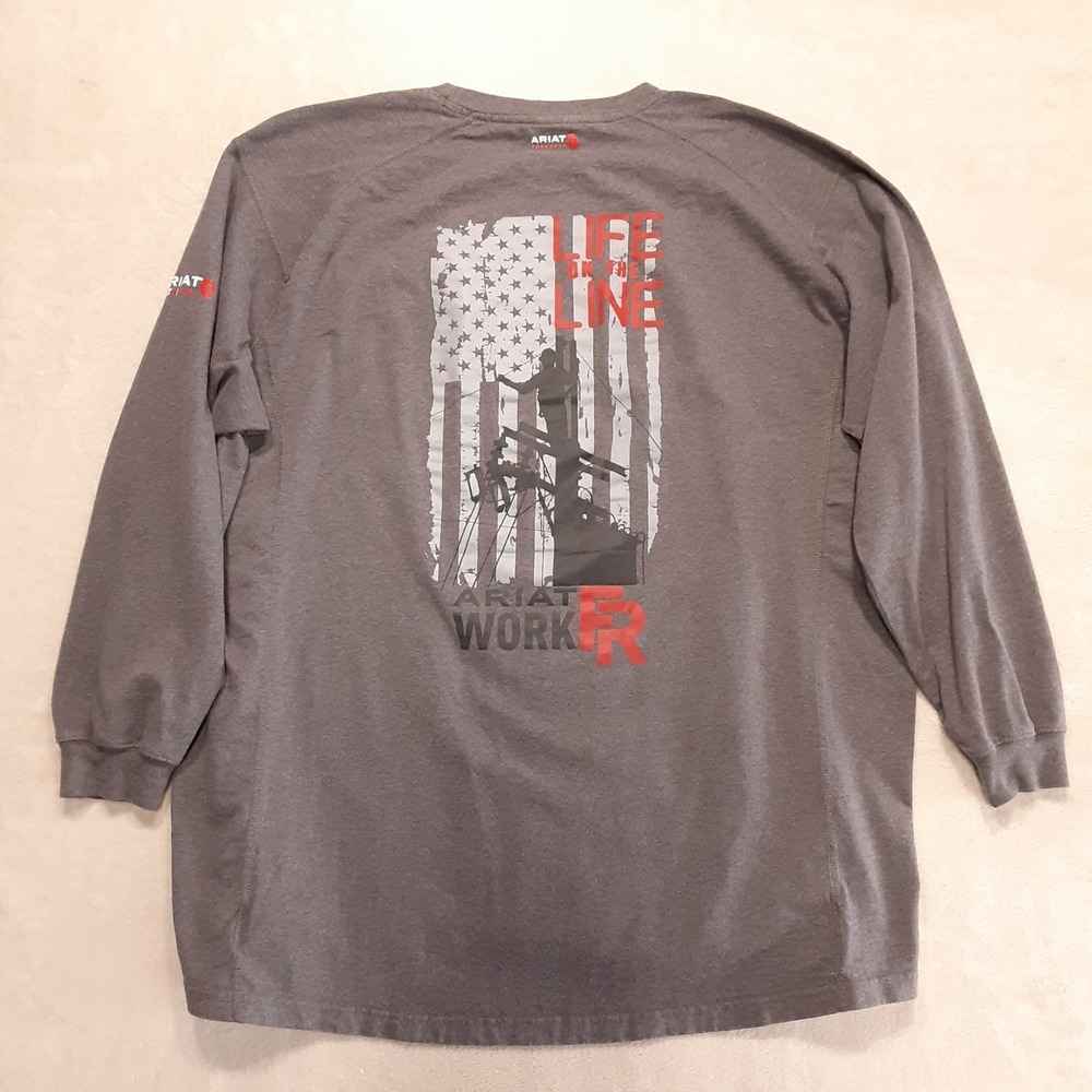 Ariat Men's FR "Life on the Line" Long Sleeve Graphic Shirt 3XL Gray Heather